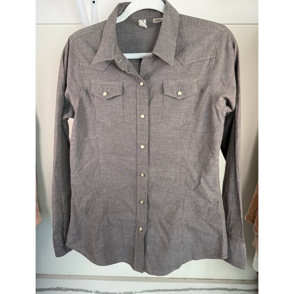 Walls Women's Pearl Snap Long Sleeve‎ Button Up Shirt Grey Size Medium Western